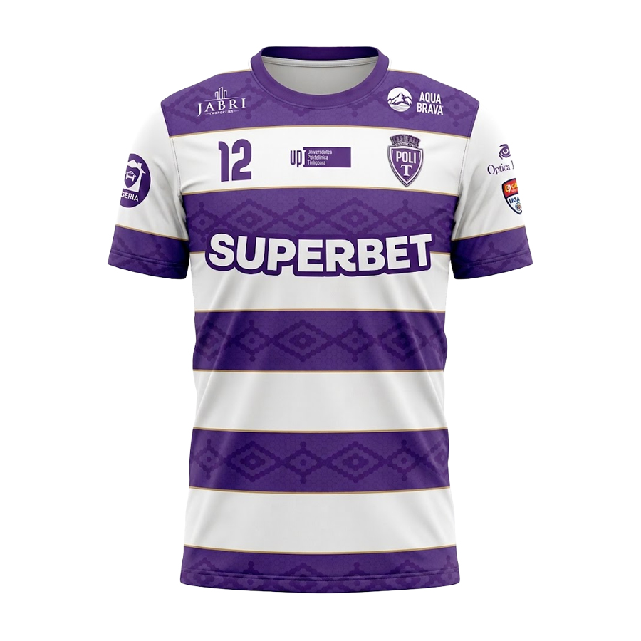 tricou-de-joc-acasa-Politehnica-Timisoara Tricou de joc Politehnica Timisoara `26/`27 - alb / violet - imagine 1